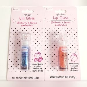 NWT 》2×《 B•Color HOLOGRAPHIC LIP GLOSS DUO STRAWBERRY & BLUEBERRY!